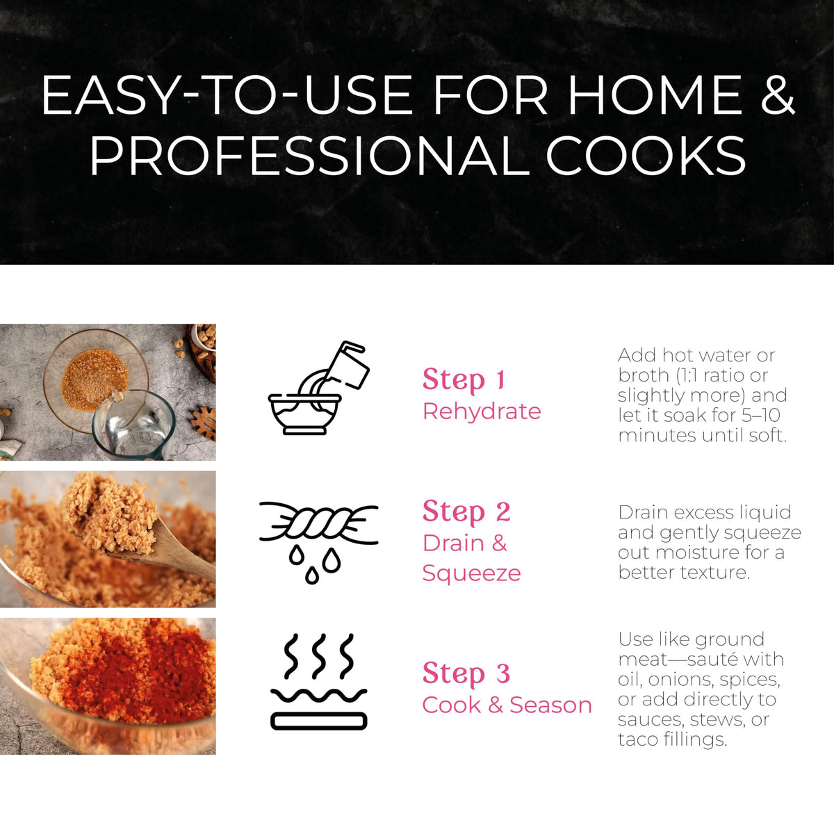 Crave Seasonings gluten-free TVP badge communicates safe high-fiber protein option.