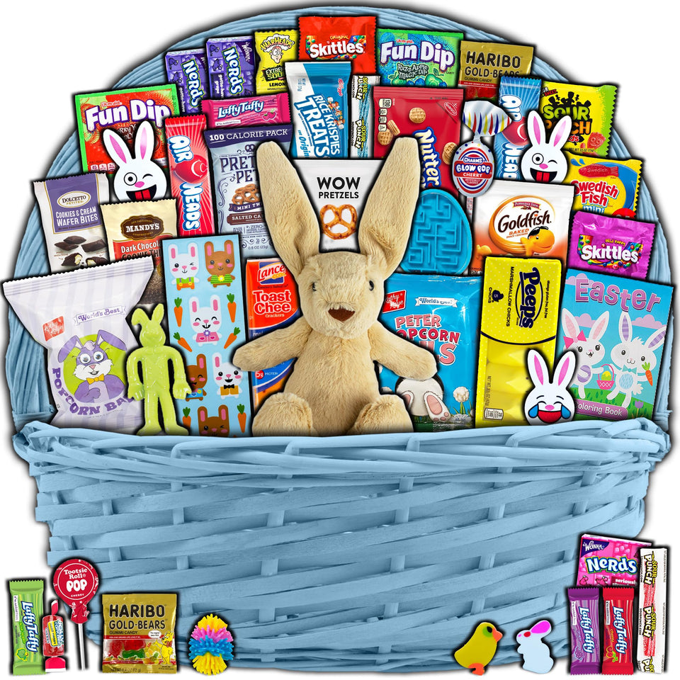 CRAVEBOX blue Easter basket wrapped in a bow, gift-ready presentation.