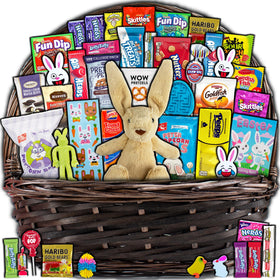 CRAVEBOX brown Easter basket for children with plush bunny and treats, ready to gift.