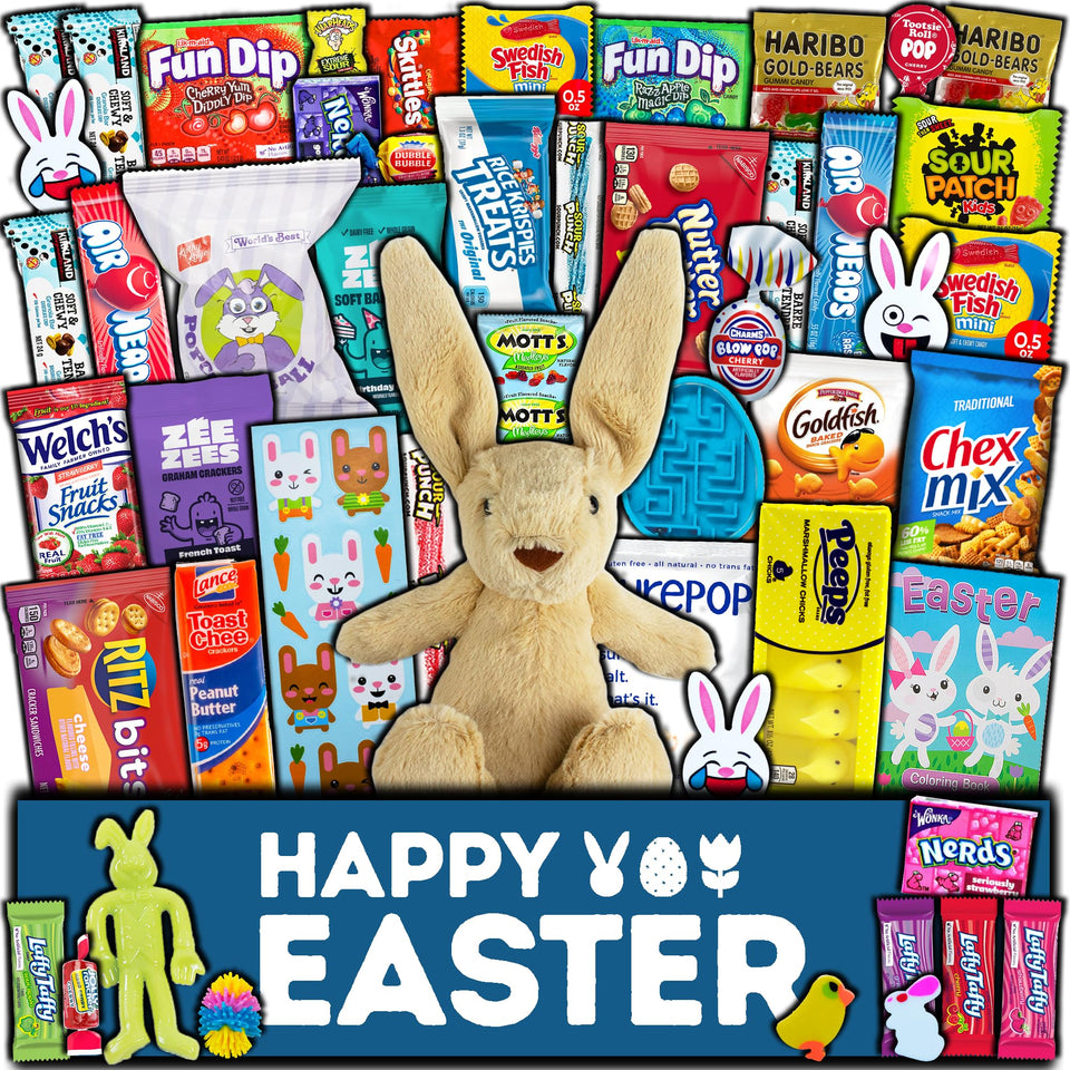 CRAVEBOX Easter Care Package with plush bunny and snacks, perfect for gifting.