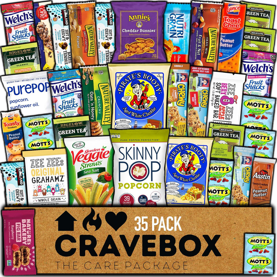 CRAVEBOX healthy snack box opened with assorted snacks for on-the-go energy