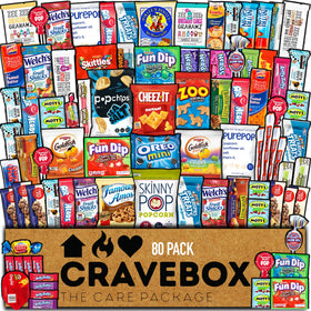 CRAVEBOX snack box variety 80count with assorted snacks for gifting.