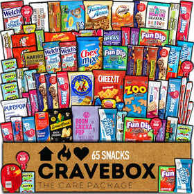 CRAVEBOX 65-count snack package front view, ideal for gifting and sharing.
