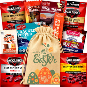Cravekraft beef jerky Easter basket for men in a handmade jute bag, ready to gift.