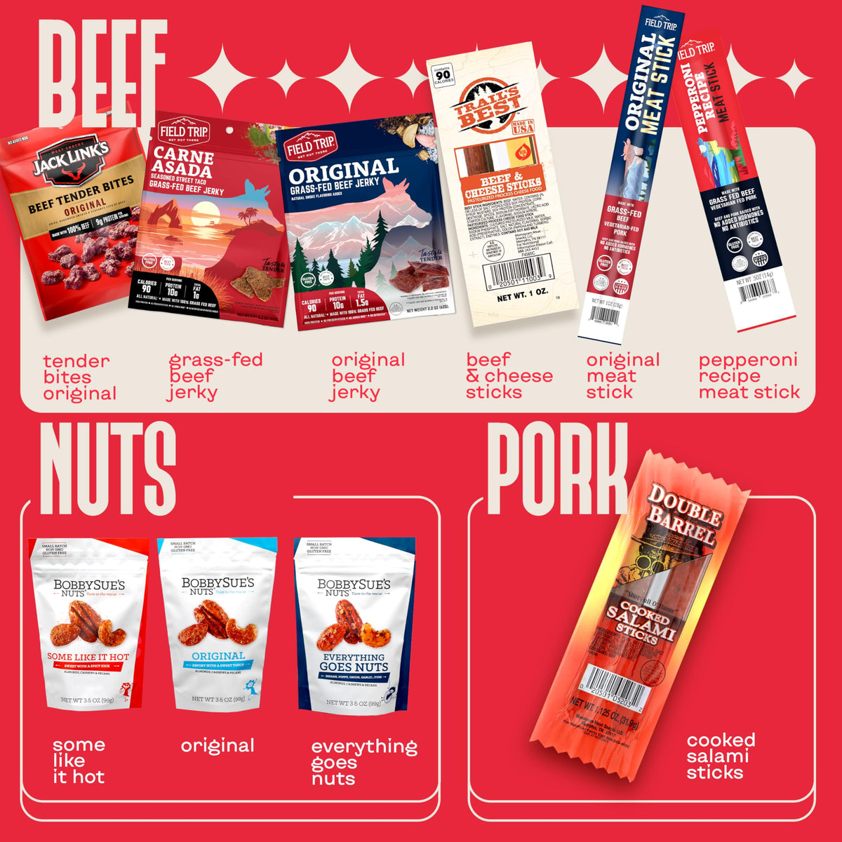 Cravekraft beef jerky variety pack on display, showcasing bold flavors.