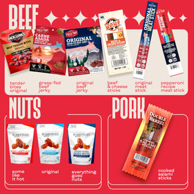 Cravekraft beef jerky variety pack on display, showcasing bold flavors.