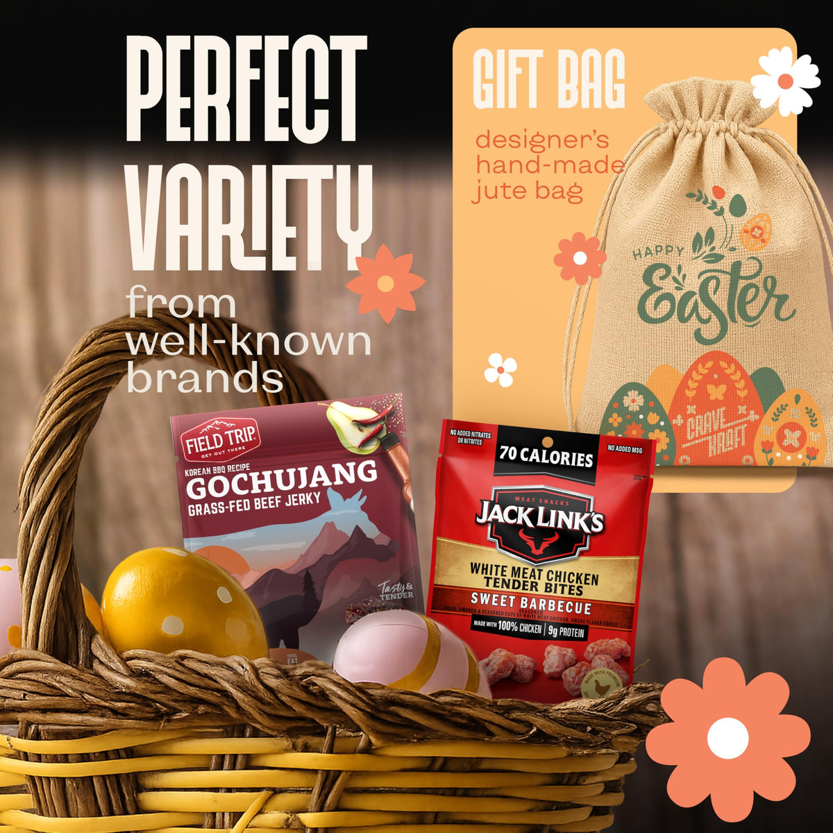 Cravekraft handmade jute bag elevates a premium Easter gift presentation.