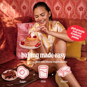 Cravings by Chrissy Teigen family brunch table with strawberry mochi pancakes