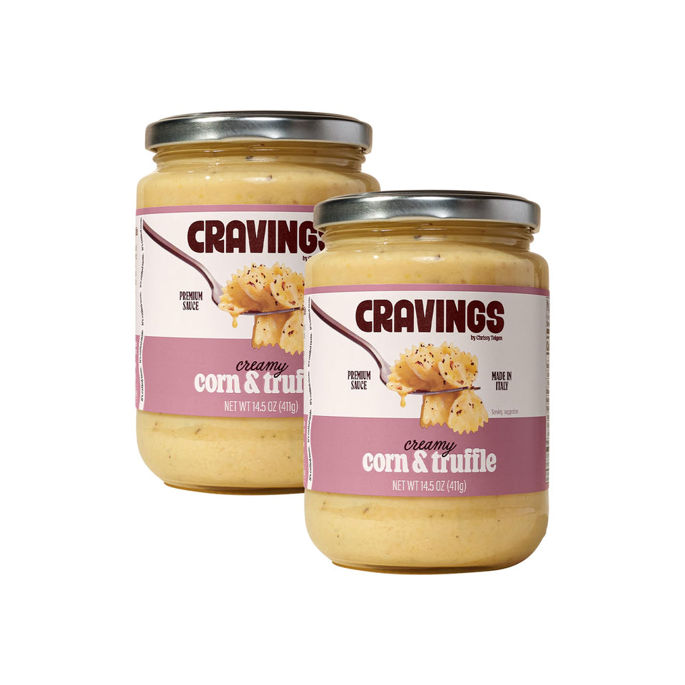 Cravings by Chrissy Teigen cream corn truffle sauce bottle ready for pasta night