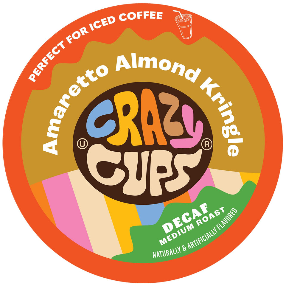Crazy Cups Amaretto Decaf pods packshot for easy single-serve brewing