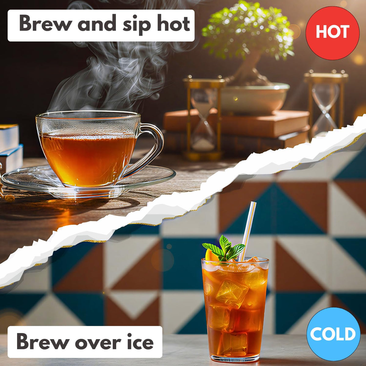 Hot apple cider pours from Crazy Cups into a mug.