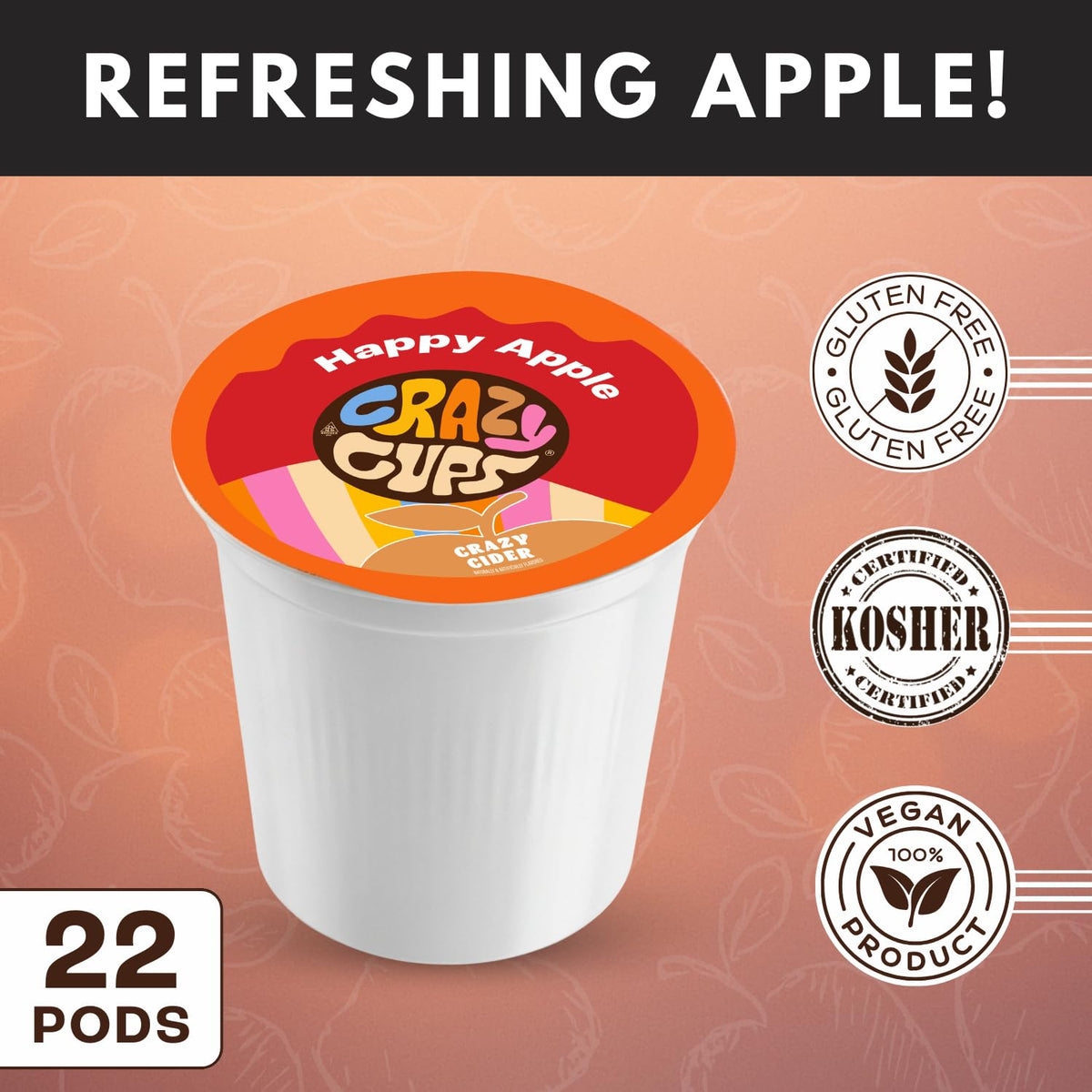 Real apple flavor notes visible on the Crazy Cups pod label.