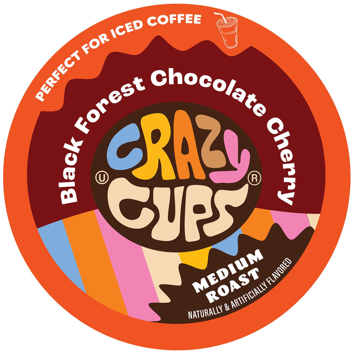 Crazy Cups Black Forest chocolate cherry pod on kitchen counter ready to brew