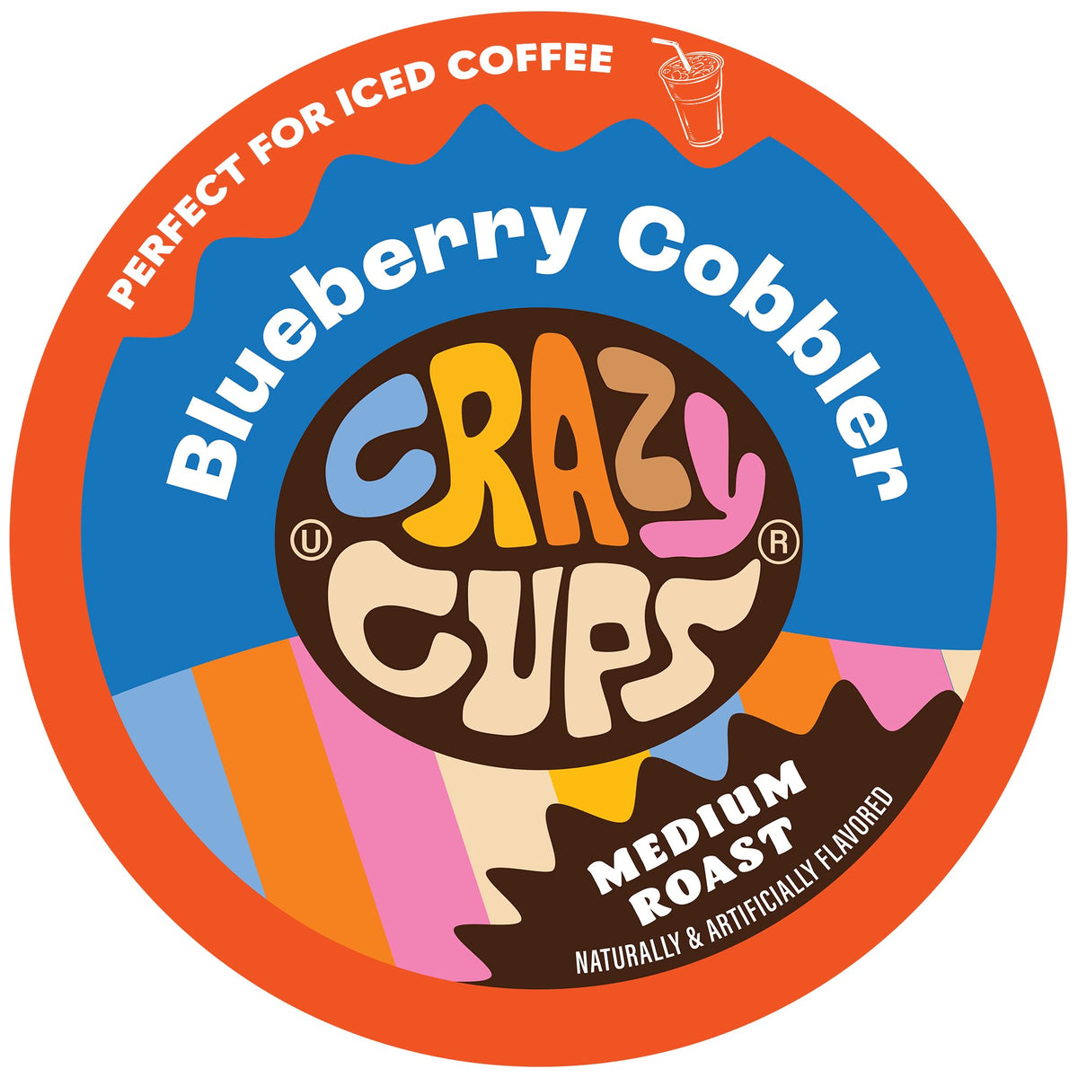 Crazy Cups blueberry cobbler pod on a counter, showcasing convenient single-serve flavor.
