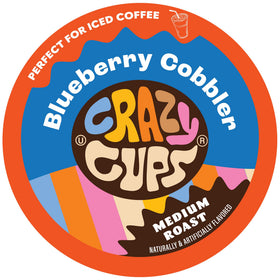 Crazy Cups blueberry cobbler pod on a counter, showcasing convenient single-serve flavor.