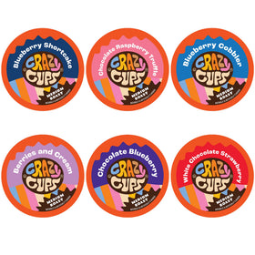 Crazy Cups Blueberry Coffee Pods Variety Pack with six berry flavors for Keurig brewers