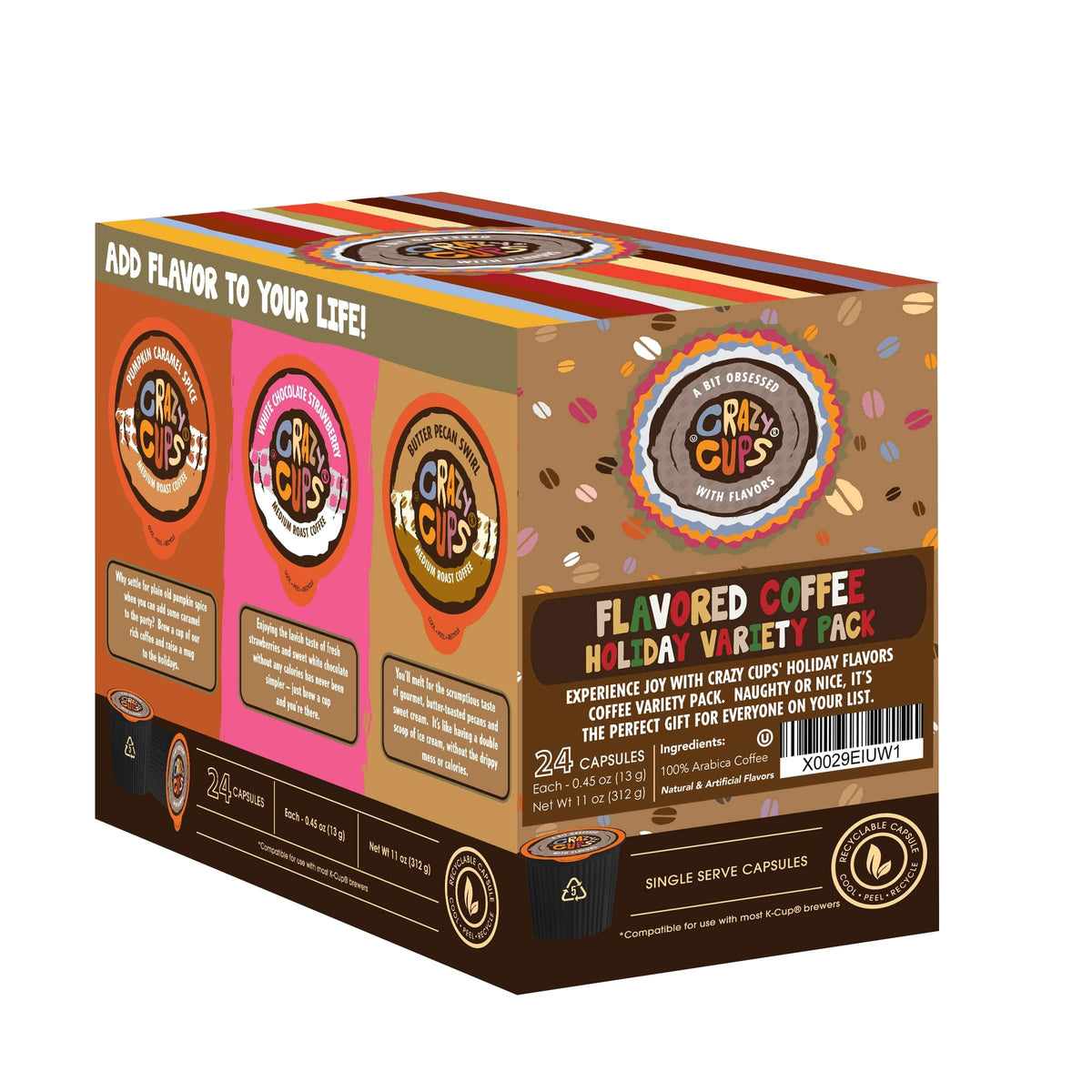Crazy Cups butter pecan pod with warm, nutty notes for a cozy drink.