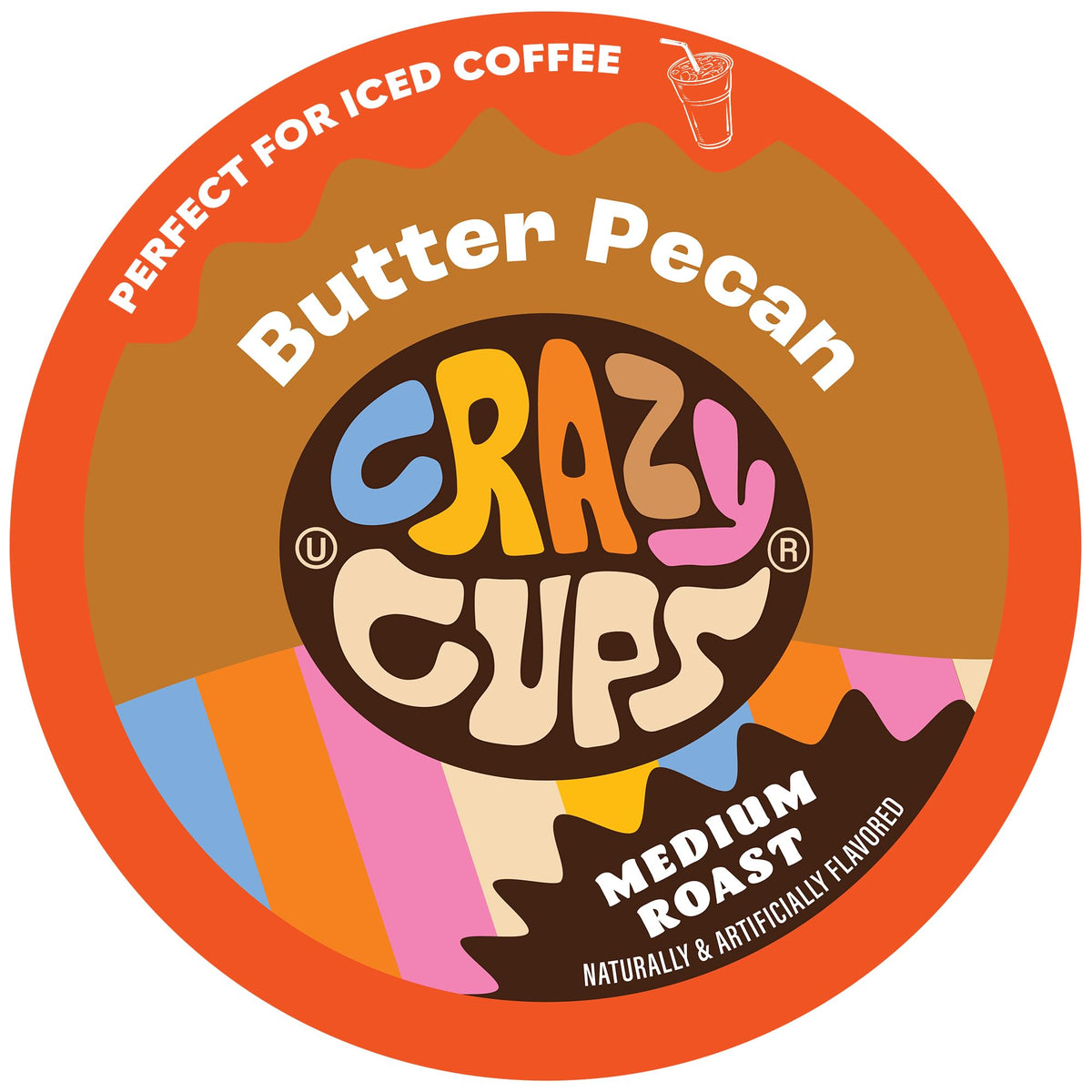 Crazy Cups Butter Pecan Swirl coffee pod in focus, bold flavor hint for a rich morning