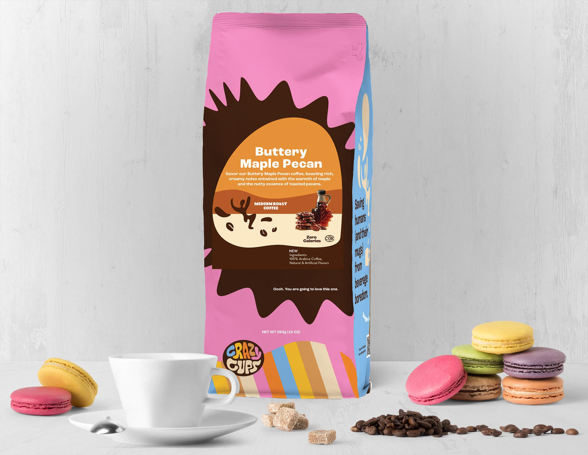 Crazy Cups coffee beans releasing maple pecan aroma for rich flavor
