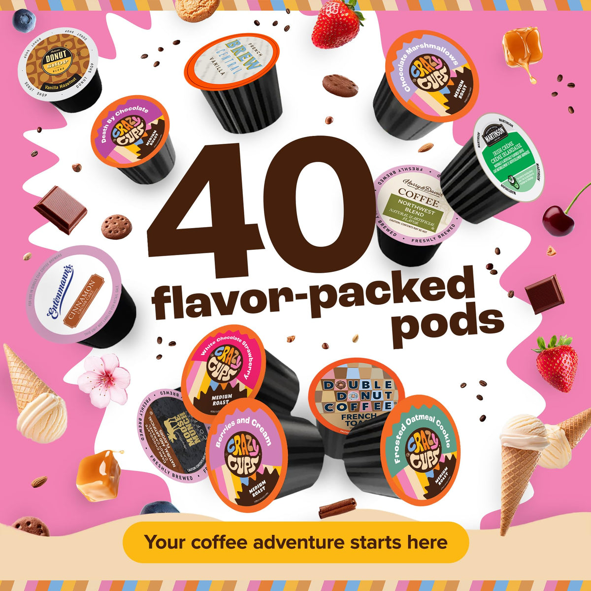 Crazy Cups coffee pods assortment highlighting gourmet flavors for taste exploration.