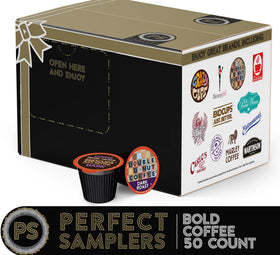 Crazy Cups coffee sampler box showcasing a variety of dark roasts