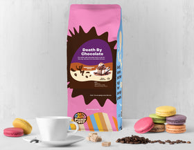 Crazy Cups Death By Chocolate ground coffee ready for brewing