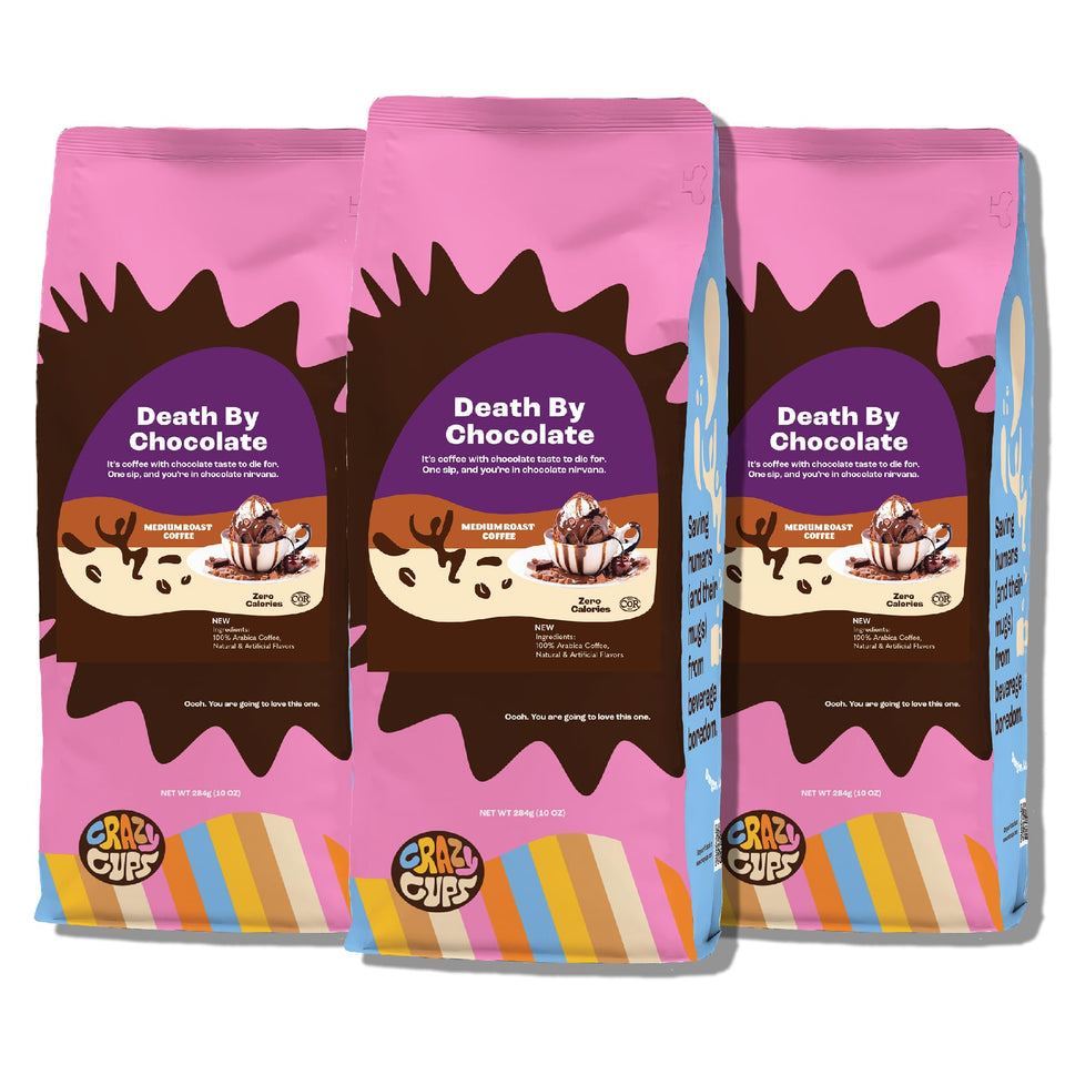 Crazy Cups Death By Chocolate packaging for easy storage