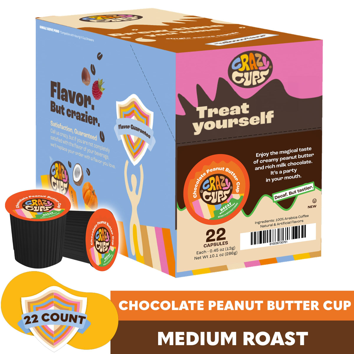 Crazy Cups decaf pod brew image highlights rich aroma during brewing