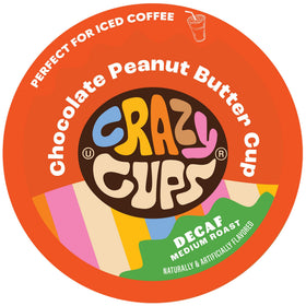 Crazy Cups decaf chocolate peanut butter cup pod front view for Keurig