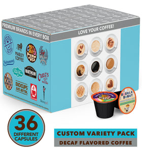 Crazy Cups decaf flavored coffee pods close-up highlighting aroma and flavor variety.