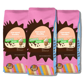 Crazy Cups decaf caramel vanilla flavored coffee in a 10 oz bag, ideal for cozy mornings