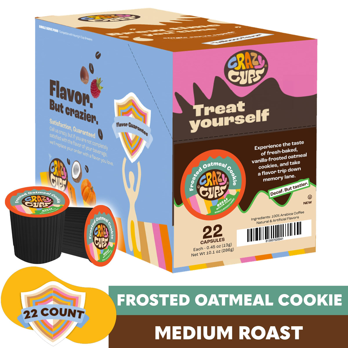 Crazy Cups 22-pack pods in pack emphasizes convenient gluten-free flavor