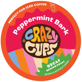 Crazy Cups decaf peppermint bark pod for a cozy hot or iced holiday coffee ritual.