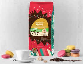 Crazy Cups decaf White Christmas coffee bag showing smooth seasonal notes