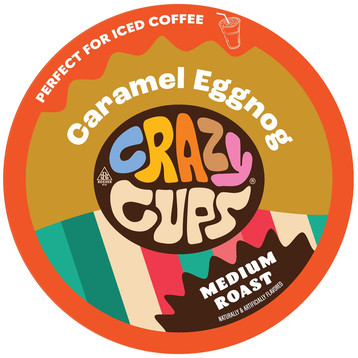 Crazy Cups Eggnog Holiday Blend pod ready for festive Keurig brewing.