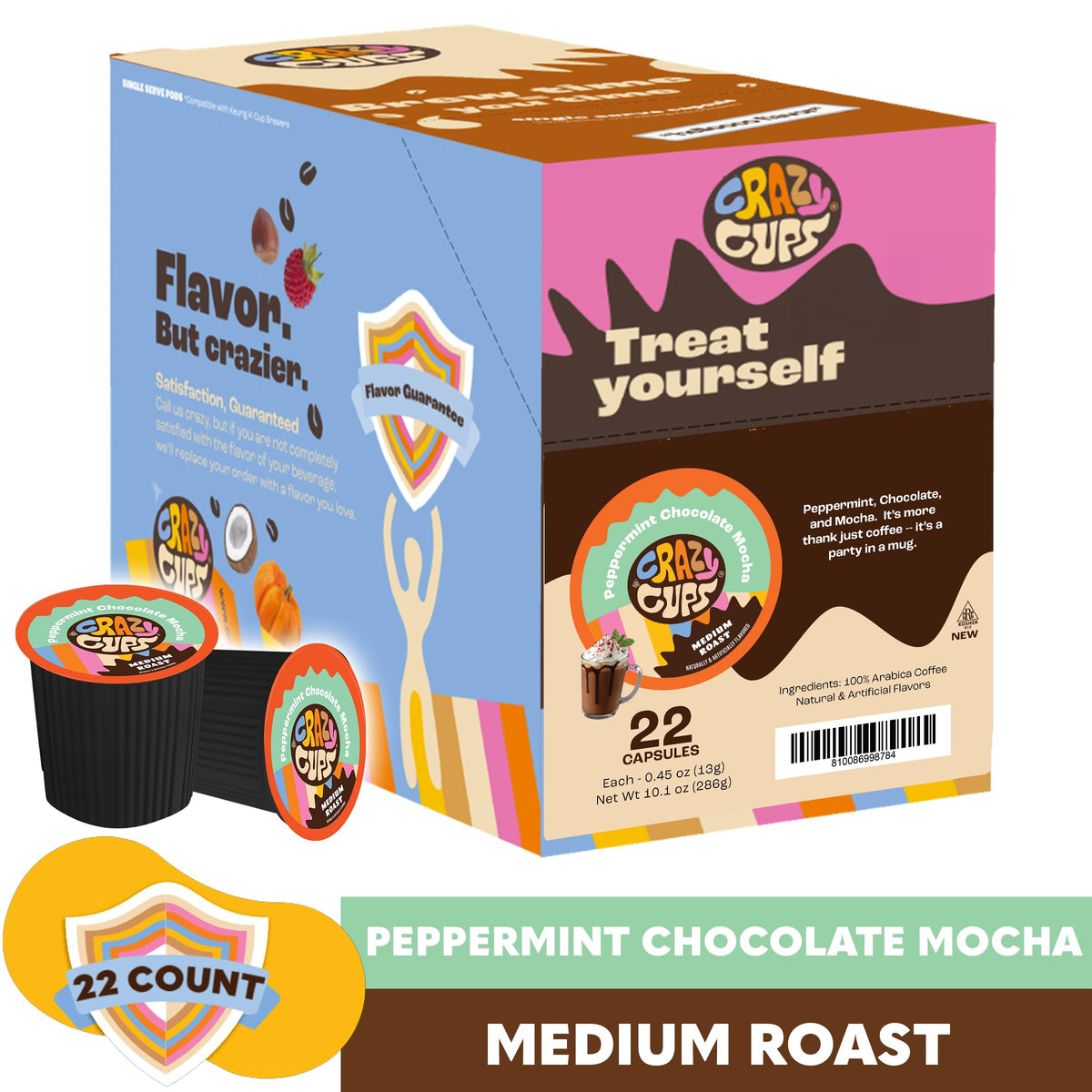 Crazy Cups hot-coffee-pour releasing a creamy peppermint chocolate mocha aroma