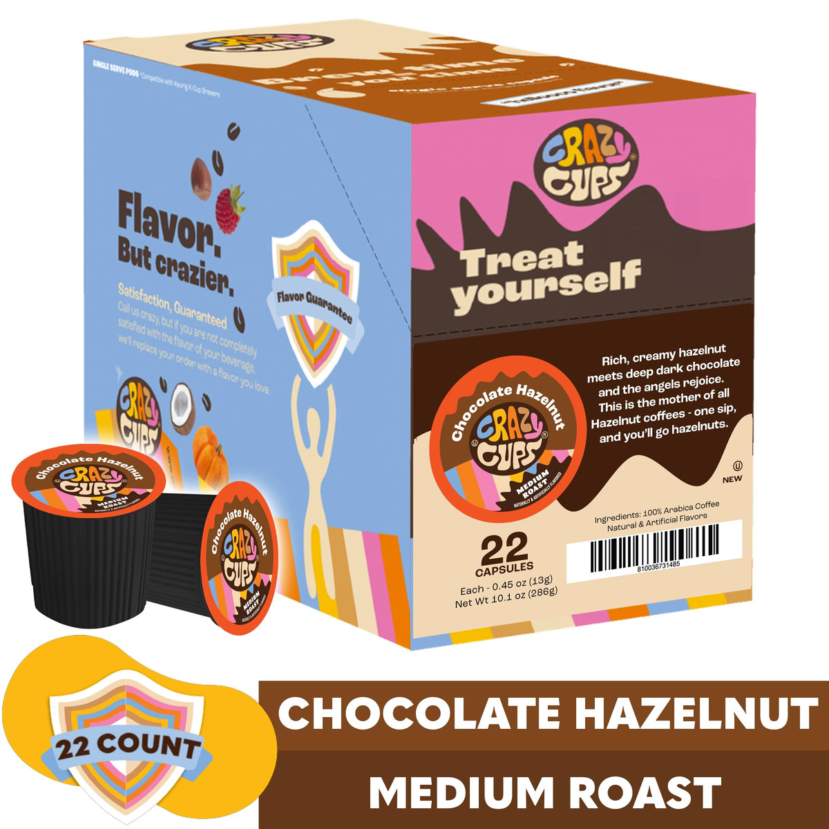 Crazy Cups hot coffee pour showing bold flavor and creamy texture.