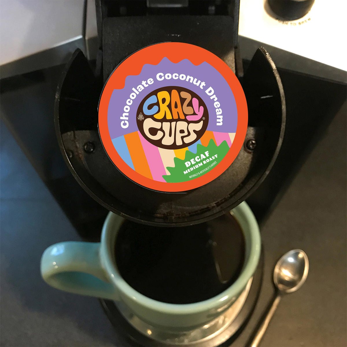 Crazy Cups Keurig compatibility image showing easy use with all K-Cup brewers