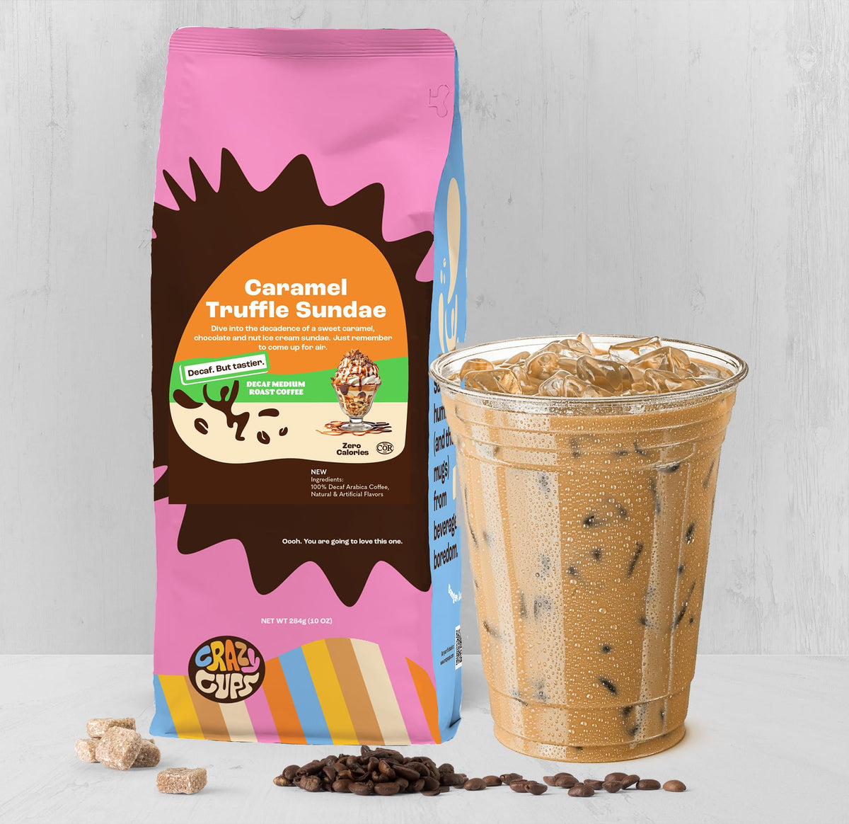 Crazy Cups naturally flavored decaf coffee—allergen-free and flavor-forward.