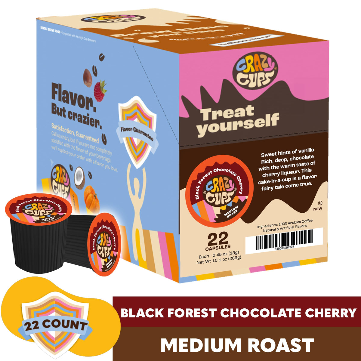 Crazy Cups packaging sleeve highlighting recyclable capsules