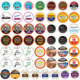 Crazy Cups Perfect Samplers dark roast pods, 50-count, convenient mixed-pack for Keurig brewers.