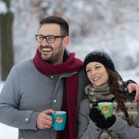 Crazy Cups Salted Caramel pod on a mug, suggesting cozy moments.