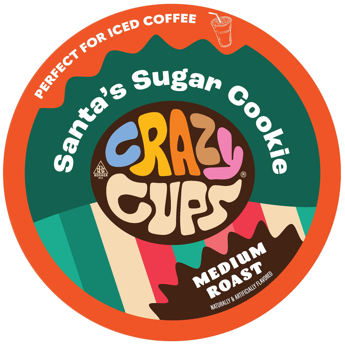 Crazy Cups Santa Sugar Cookie coffee pods in festive packaging for quick holiday brews.