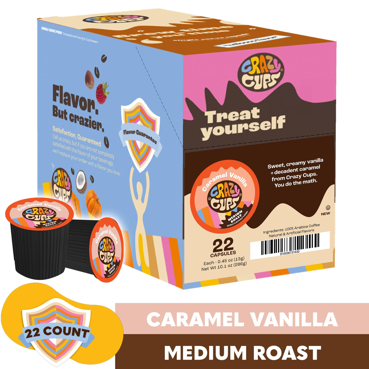 Crazy Cups vanilla caramel pod closeup: creamy flavor in every cup