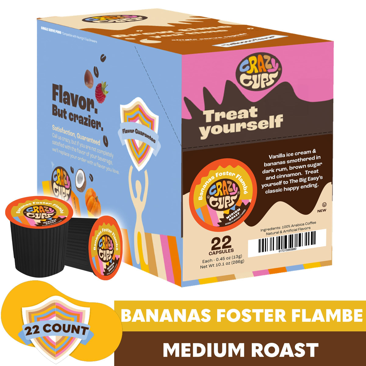 Crazy Cups Vanilla Ice Cream Banana flavor pod with creamy sweetness.