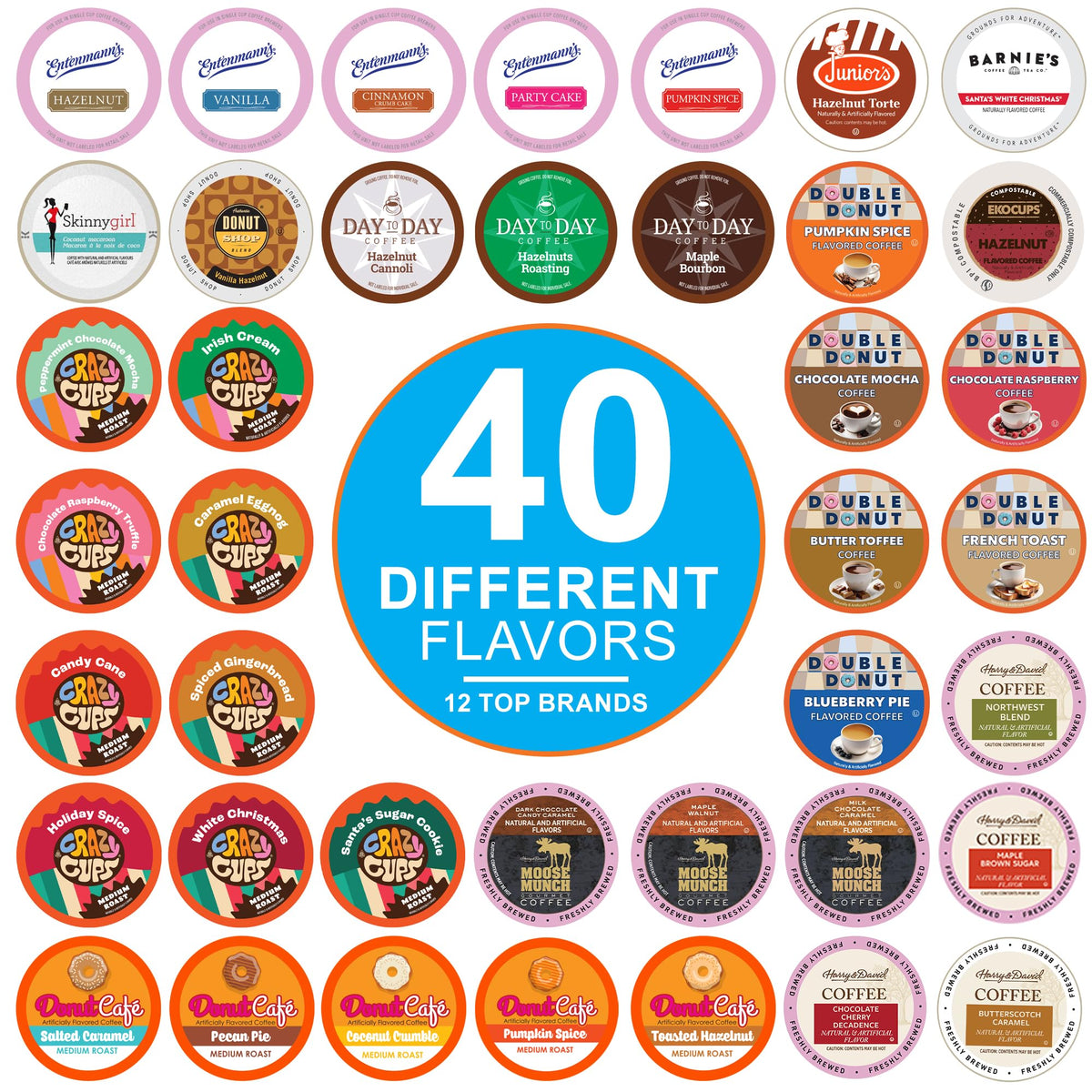 Crazy Cups variety pack box with assorted flavored coffee pods for versatile mornings.