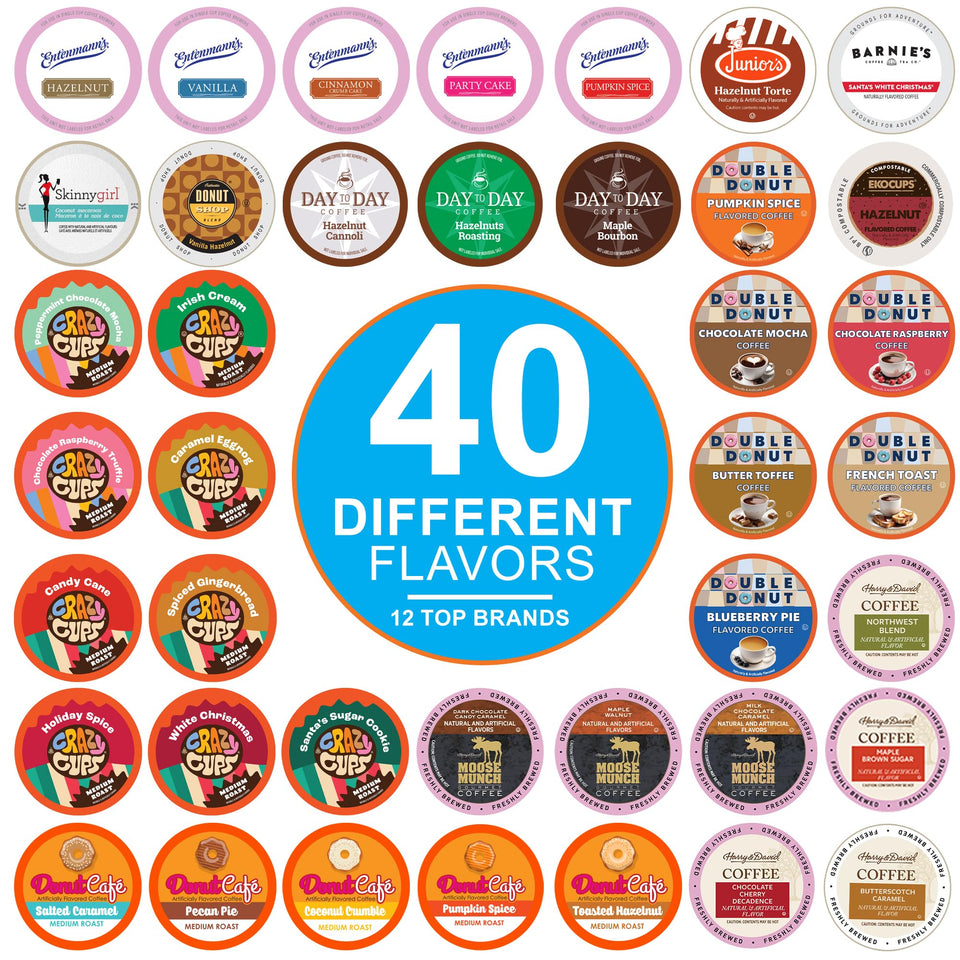 Crazy Cups variety pack box with assorted flavored coffee pods for versatile mornings.