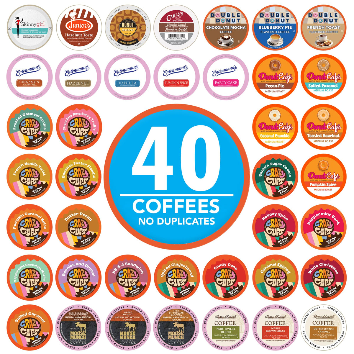 Crazy Cups variety pack flavors displayed for Keurig brewers, offering a wide tasting lineup.