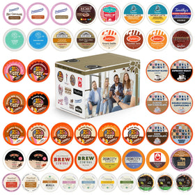 Crazy Cups variety-pack holiday coffee display for cozy mornings