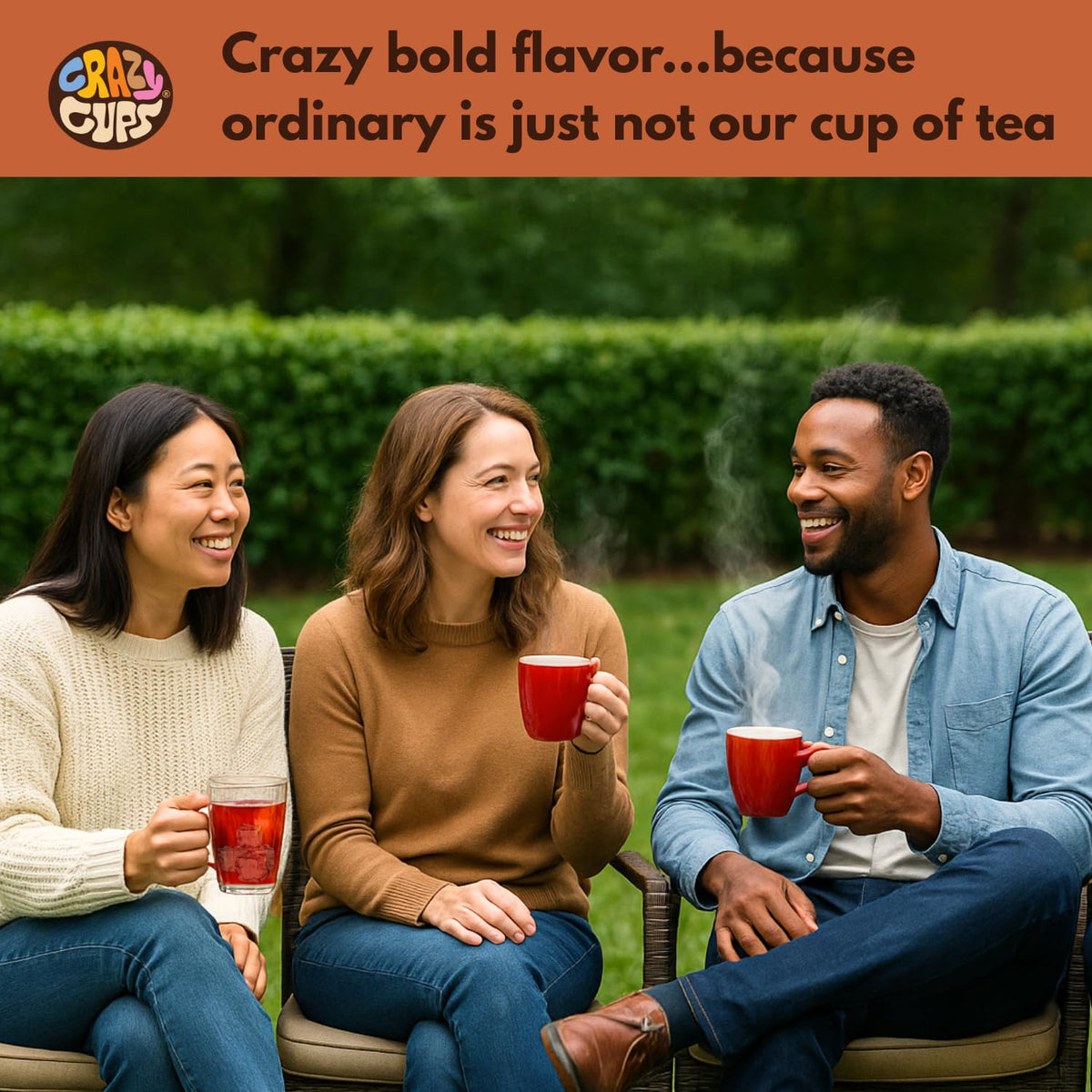Gluten-free and vegan Crazy Cups herbal tea label supports inclusive diets.